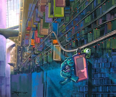 Disney art, Disney fine art, Monsters inc doors