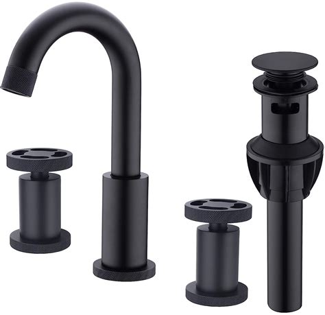 Black Bathroom Sink Faucet 2 Handle 8 Inch Widespread Basin Faucet with ...