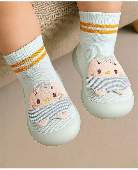 Cute Walk by Babyhug Teddy Applique Slip On Sock Shoes - Blue