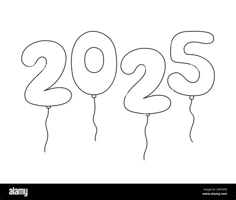 2025 balloons numbers doodles. Outline helium balloons on white ...