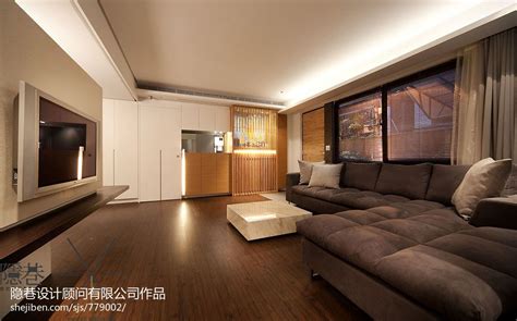 120平米简装木地板客厅过道储物柜电视柜板式设计 – 设计本装修效果图