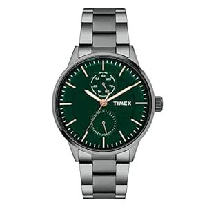 TIMEX Analog Watch for Man with Green Round Dial & Gunmetal Stainless ...
