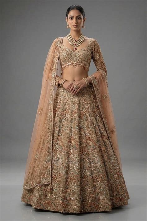 Champagne Beige Net Embellished Designer Lehenga – Asopalav.in