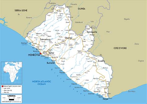 Large size Road Map of Liberia - Worldometer