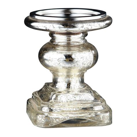 12" Metallic Silver Baluster Design Mercury Glass Candle Holder ...