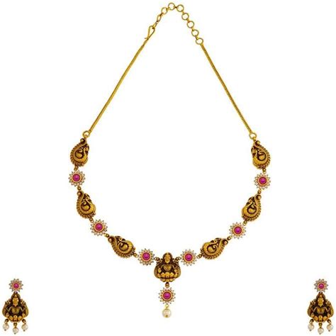 KUSHAL'S Fashion Jewellery Ruby Gold Plated Ethnic Antique Necklace Set ...