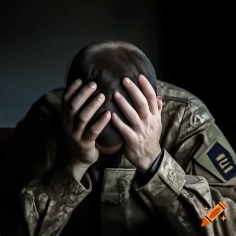 Depressed French soldier holding his head on Craiyon