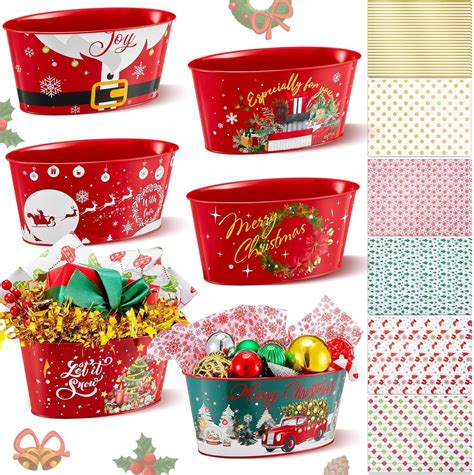 Amazon.com: Sliner 6 Pcs Christmas Buckets Small Metal Christmas Bucket ...