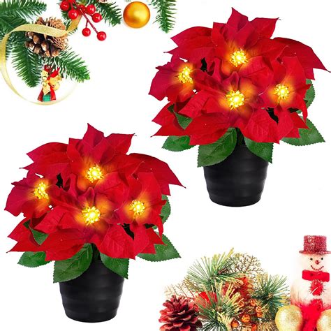 Amazon.com: Sggvecsy 2 Pack Artificial Poinsettia Flowers Red Velvet ...
