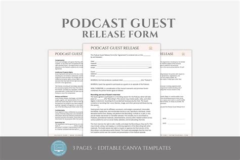 Editable Podcast Guest Release Form Template, Podcast Guest Agreement ...