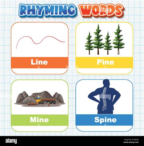 Illustration of words that rhyme: line, pine, mine, spine Stock Vector ...