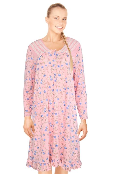 JEFFRICO Womens Long Sleeve Nightgowns Sleepwear Soft Pajama Dress ...