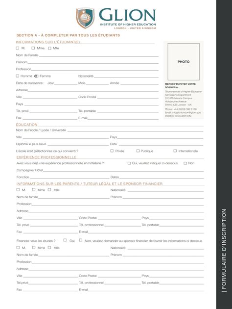Remplissable En Ligne glion SECTION A COMPLTER PAR TOUS LES TUDIANTS ...