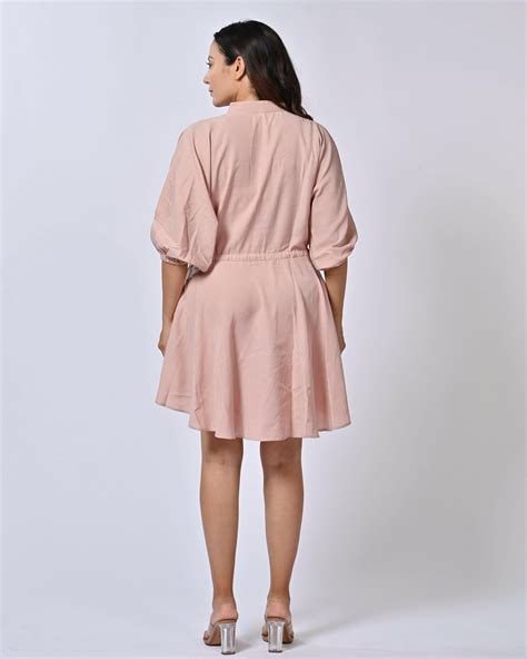 Peach Harmony Mandarin Collar Button Down Dress
