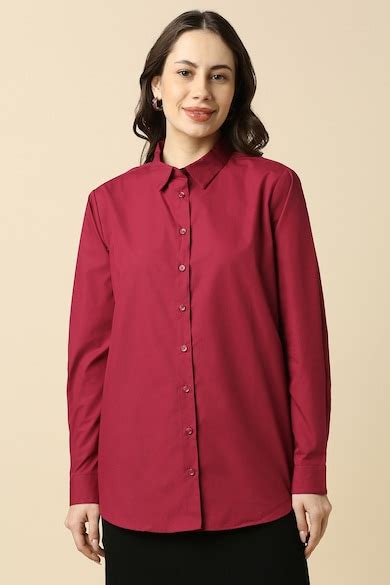 Buy Women Maroon Solid Long Sleeves Shirt Online - 39951873 | Allen Solly