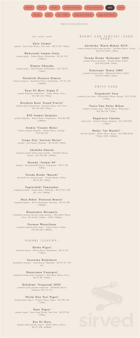 Rule of Thirds menu in Brooklyn, New York, USA