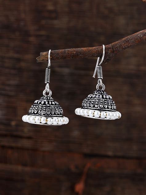 Buy Silver Oxidised Jhumka Drop Earrings for Women Online at Silvermerc ...