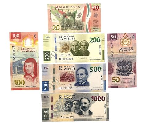 Mexico Set de billetes 20+50+100+200+500+1000 pesos nuevos billetes ...