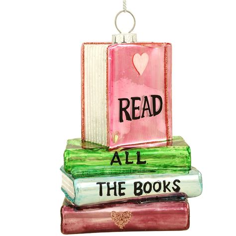 Read All The Books Stack Glass Ornament