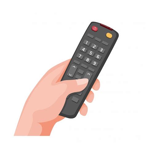 Hand holding remote television symbol in cartoon illustration isolated ...