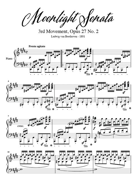 Moonlight Sonata 3rd Movement Sheet Music Full Piano Arrangement by ...