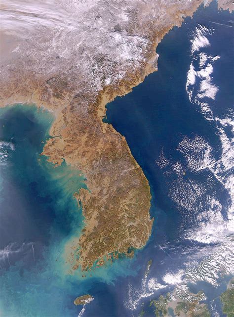 Large satellite map of Korean Peninsula | South Korea | Asia | Mapsland | Maps of the World