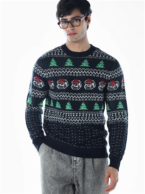 Printed Jacquard Crew Neck Pullover