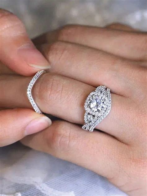 3 Pcs/Set Pretty Cubic Zirconia Ring For Women For Wedding Engagement ...