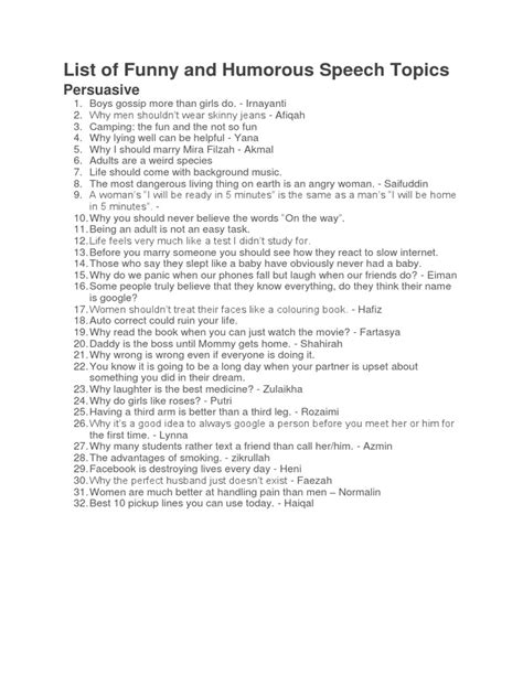 Humorous Speech Topics 的图像结果