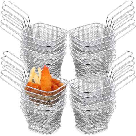 24 Pcs Mini Square Fry Basket Stainless Steel French Fries Holder Deep ...