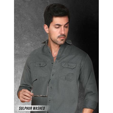 Buy Steel Grey Sulphur Twill Shirt for Men Online in India -Beyoung