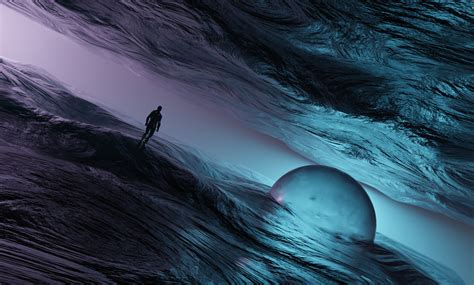 Download wallpaper 3464x2084 man, silhouette, water, waves, art ...