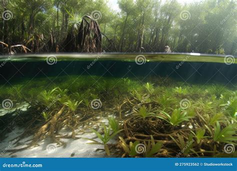 Brackish Water Environment with Mix of Aquatic Plants, Including Mangroves and Seagrasses Stock ...