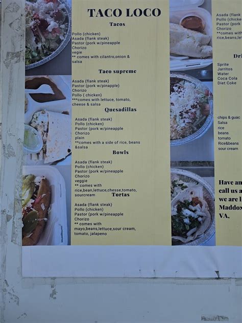 Menu at Taco Loco restaurant, Oak Hall