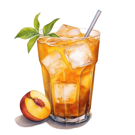 Iced Peach Tea In Plastic Glass Watercolor, Beverage, Background, Color ...