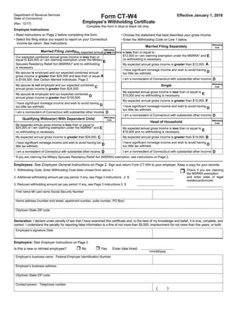 Form Ct-W4 - Employee'S Withholding Certificate printable pdf download