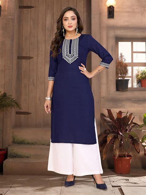 Rayon Embroidered Straight Calf Length Kurta –Rangita