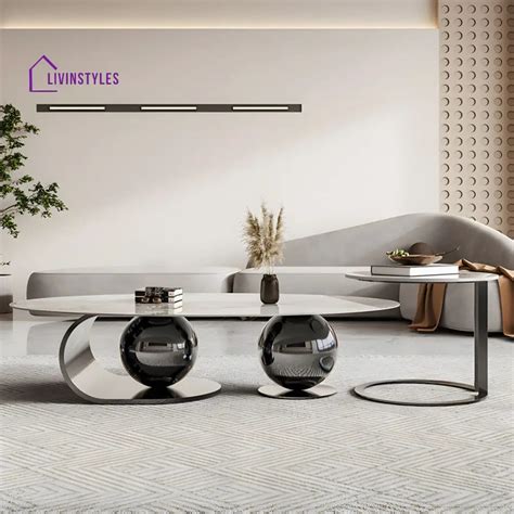 Vidhi Marble Top Stainless Steel 2 Bool Coffee Table and Side Table Se ...