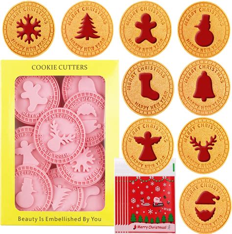 Amazon.com: Christmas Cookie Cutters Stamps with Cookies Bags, 10 PCS ...