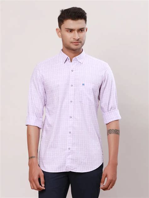 Raymond Men Violet Checks Contemporary Fit Cotton Regular Collar Shirt ...