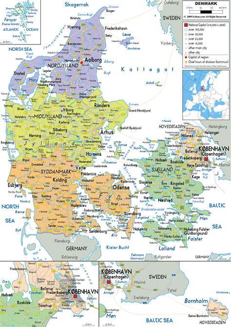 Large political and administrative map of Denmark with roads, cities and airports | Denmark ...
