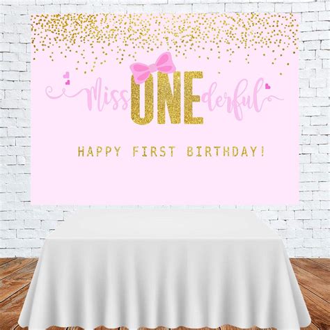Buy Little Miss Onederful 1st Birthday Backdrop Pink Bow and Gold ...