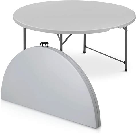 60" Round Folding Table Sturdy Heavy Duty Indoor Outdoor Grey Desk for ...
