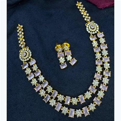 Kavita Art Silver Plated American Diamond Multi-LayerLong Necklace Set ...