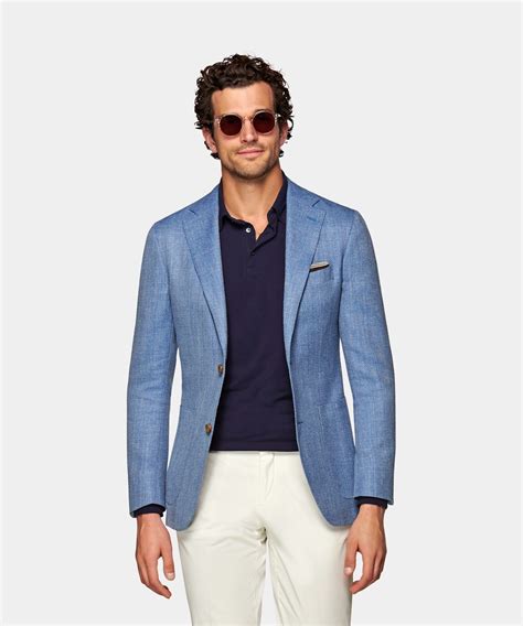 Blazer Havana azul claro punto de espiga | Blue jacket outfits men ...