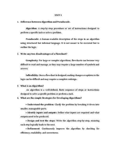 Previous year two marks PSPP - UNIT 1 Difference between Algorithm and ...