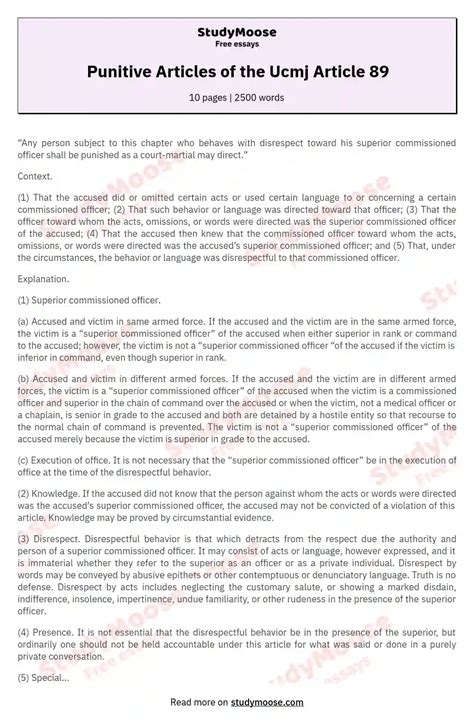 Punitive Articles of the Ucmj Article 89 Free Essay Example
