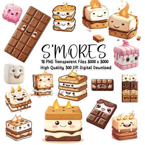 S'mores Clipart, Kawaii Smores, Chocolate, Marshmallow, Cookie Clipart ...