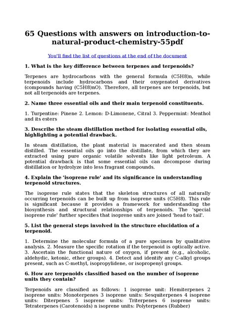 Questions and answers, Terpenoids and Alkaloids: Chemical Properties ...