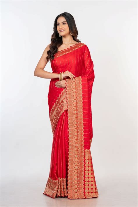 Buy Red Bridal Banarasi Saree with Zardosi Work